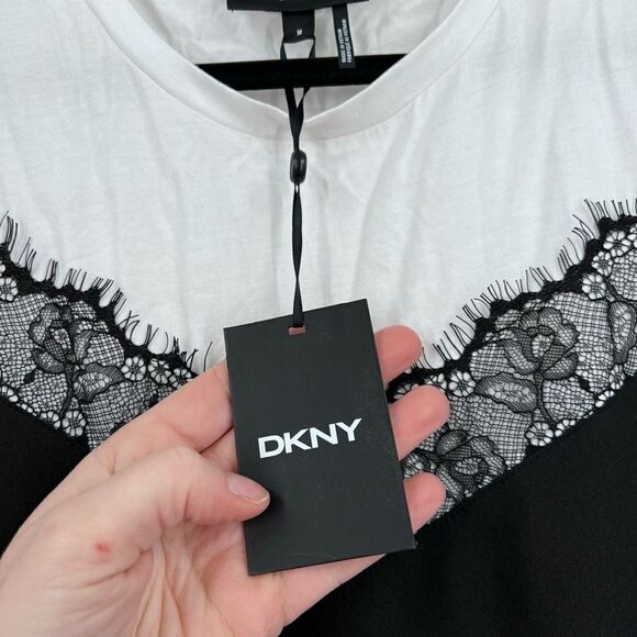 NWT DKNY Mixed-Media Midi Dress medium Lace Colorblock black white party - Picture 8 of 16
